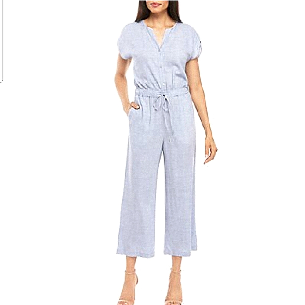 Jones New York Roll Sleeve Cropped Jumpsuit Large
